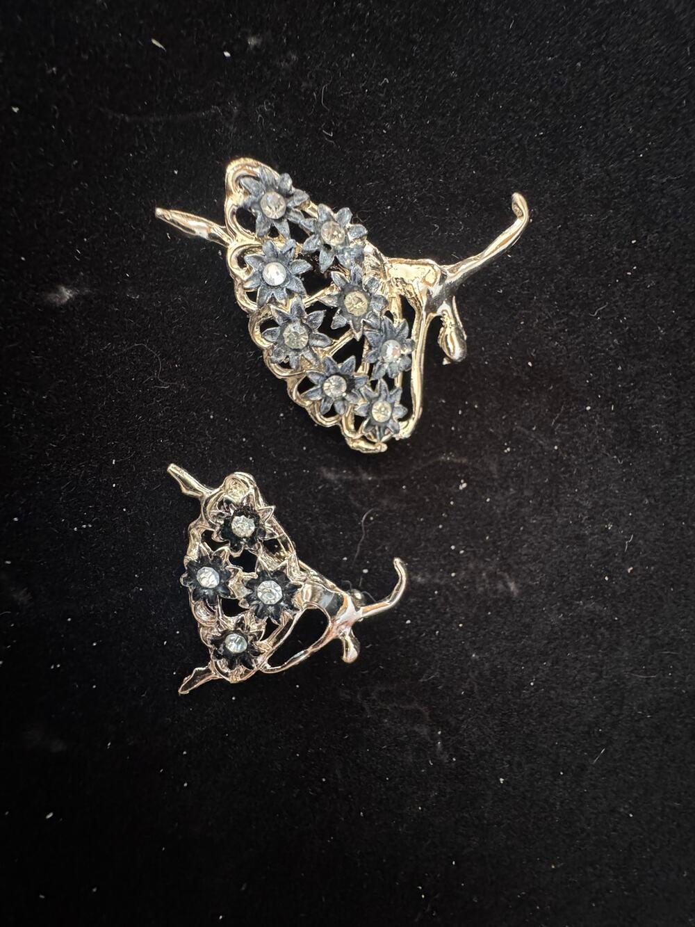 Ballerina Figural Brooch Pin Set of 2 Rhinestone Gold Tone Vintage